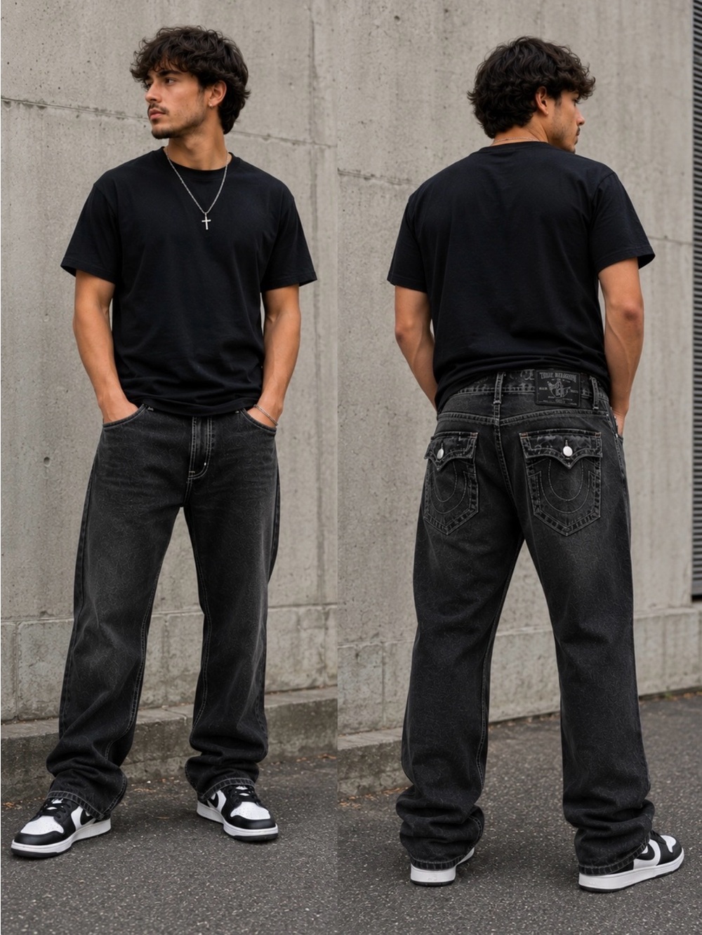 True Religion Ricky Made in USA Relaxed Straight Jeans Black Wash Denim Sz 40🧡